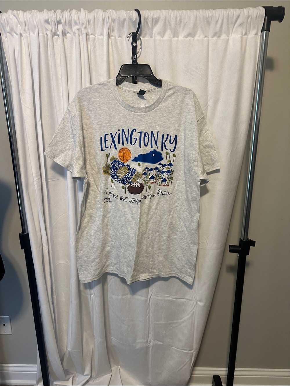 Lexington KY Graphic T-Shirt - Gray with Blue & Orange Print